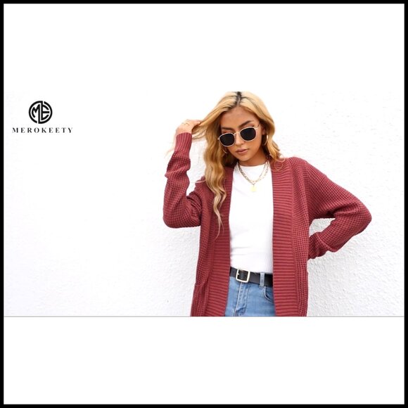 Long Sleeve Open Front Cardigan Chunky Knit Draped Sweater - Picture 7 of 7